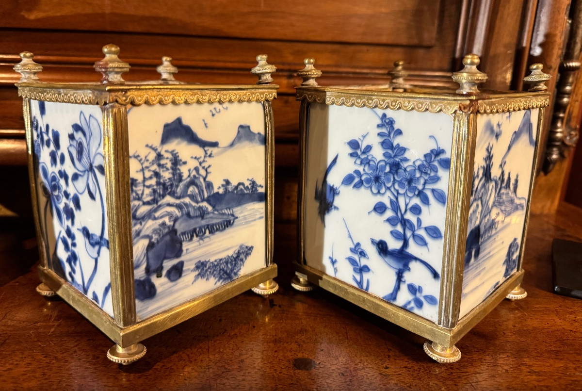 Pair Of Louis XVI Style Blue-veined Flower Boxes 