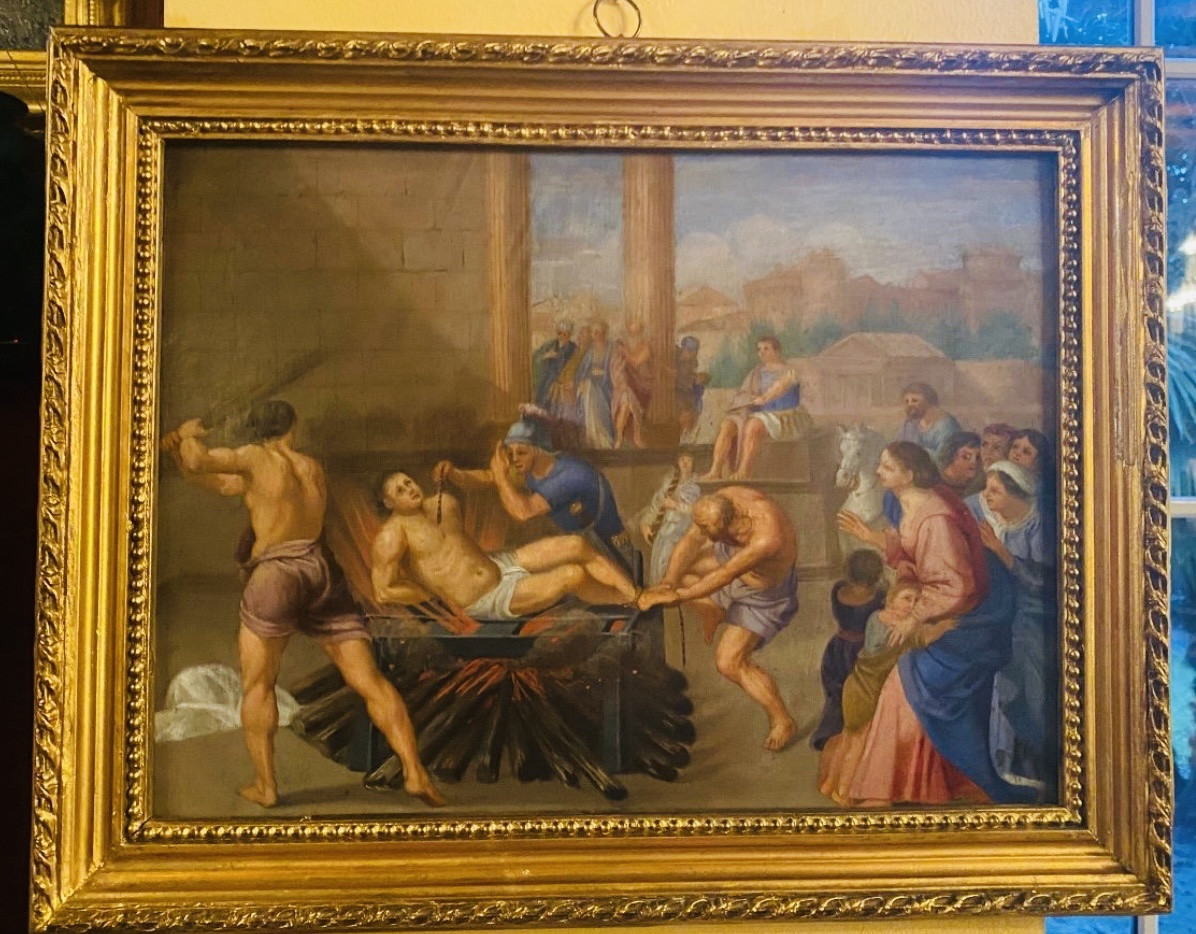 Saint Lawrence Martyr, Oil On Copper, 18th Century -photo-1