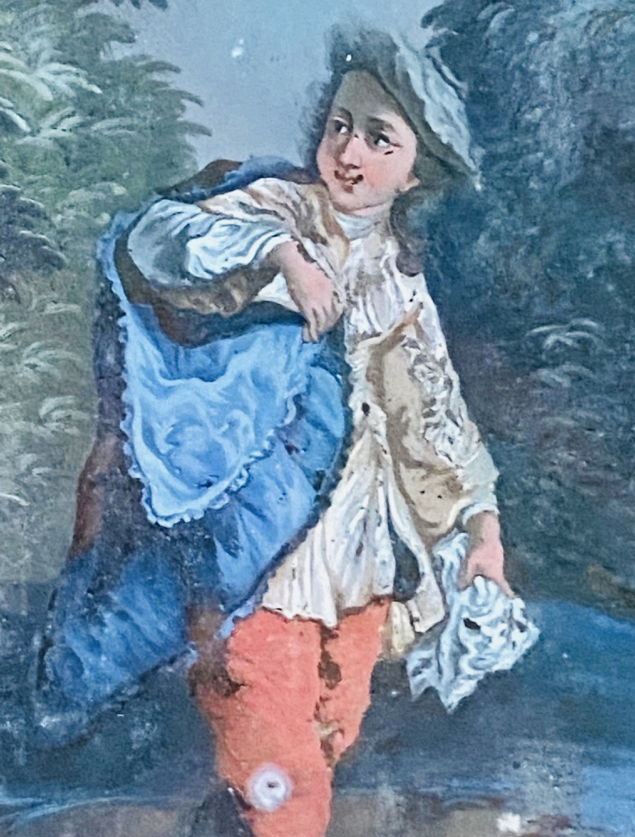 Gallant Scene, Pair Of Reverse Glass Paintings, Augsburg 18th Century -photo-4