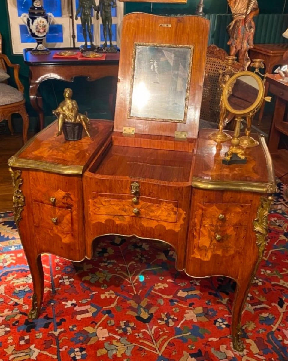 Beautiful Royal Dressing Table With Compartments, After The Model By Pierre Bernard, Cabinetmaker At The Court