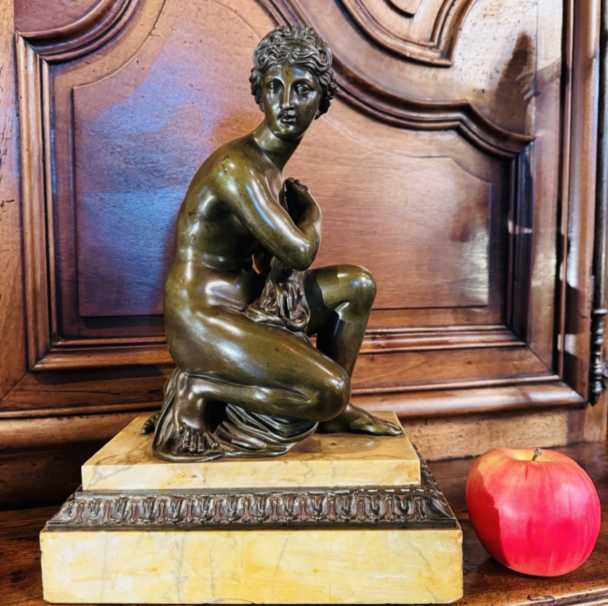 La Venus Accroupie à la tortue, Beau Bronze Du XIX Eme Siècle-photo-3