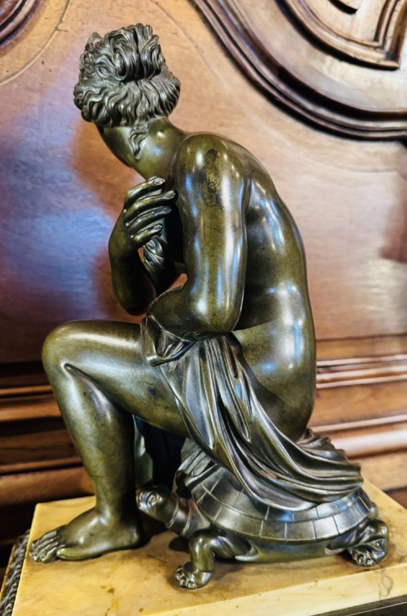 La Venus Accroupie à la tortue, Beau Bronze Du XIX Eme Siècle-photo-4