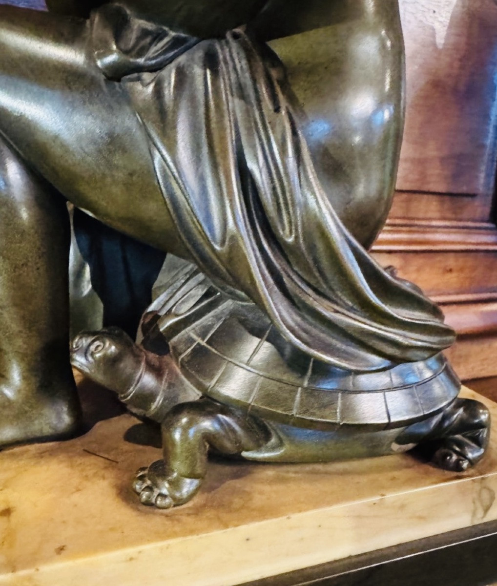 La Venus Accroupie à la tortue, Beau Bronze Du XIX Eme Siècle-photo-2
