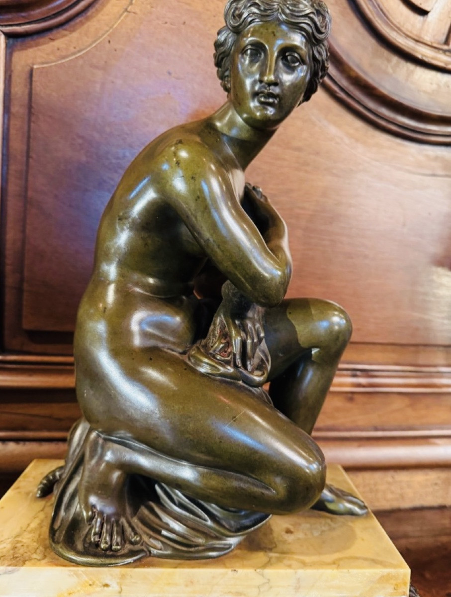 La Venus Accroupie à la tortue, Beau Bronze Du XIX Eme Siècle-photo-6