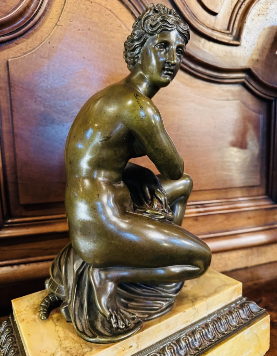 La Venus Accroupie à la tortue, Beau Bronze Du XIX Eme Siècle-photo-7