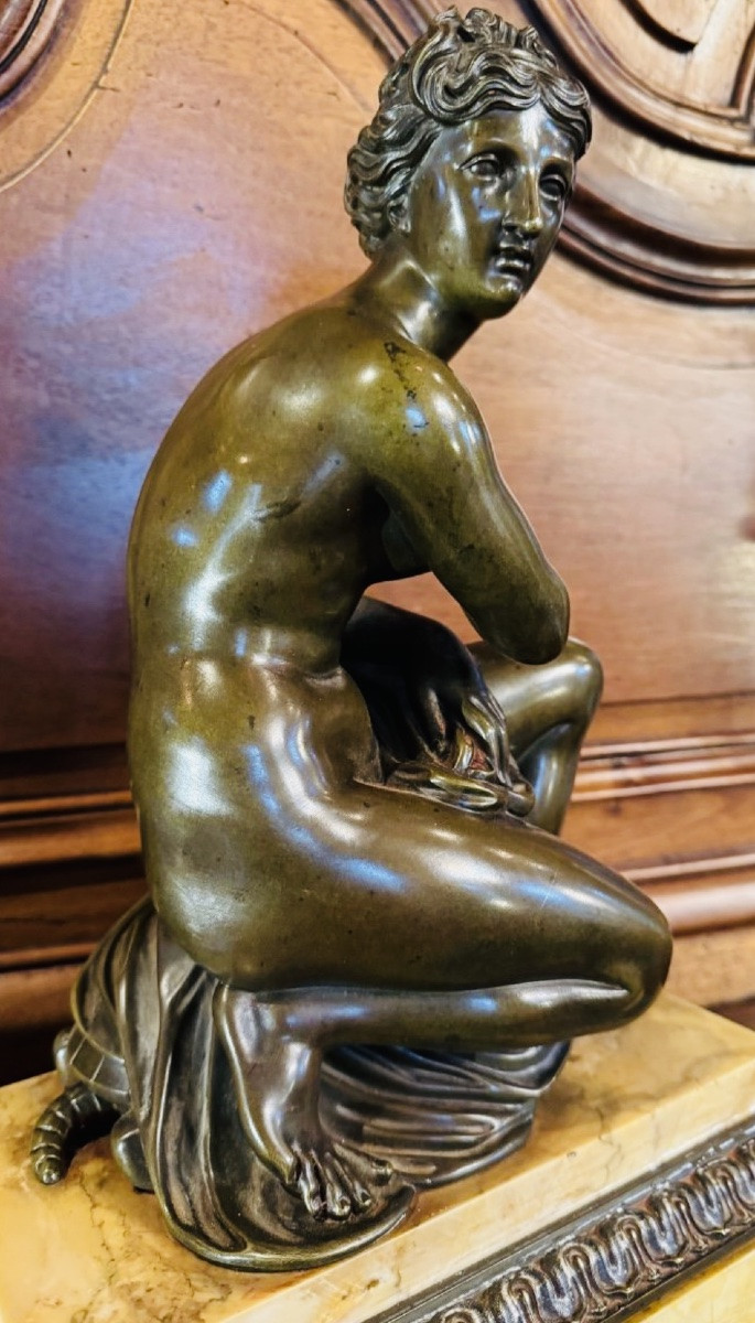 La Venus Accroupie à la tortue, Beau Bronze Du XIX Eme Siècle-photo-8