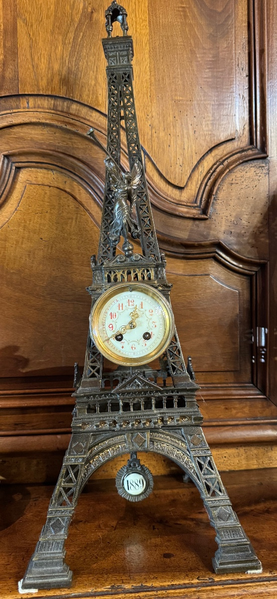 Eiffel Tower Metal Clock Circa 1900