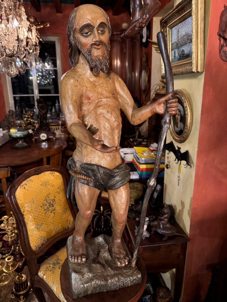 Large Polychrome Statue From The 18th Century, Probably Of Saint Onuphrius-photo-2