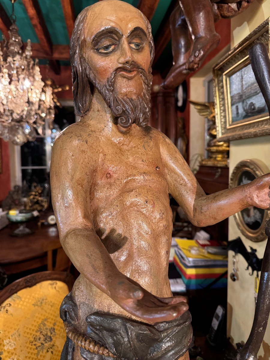 Large Polychrome Statue From The 18th Century, Probably Of Saint Onuphrius-photo-3