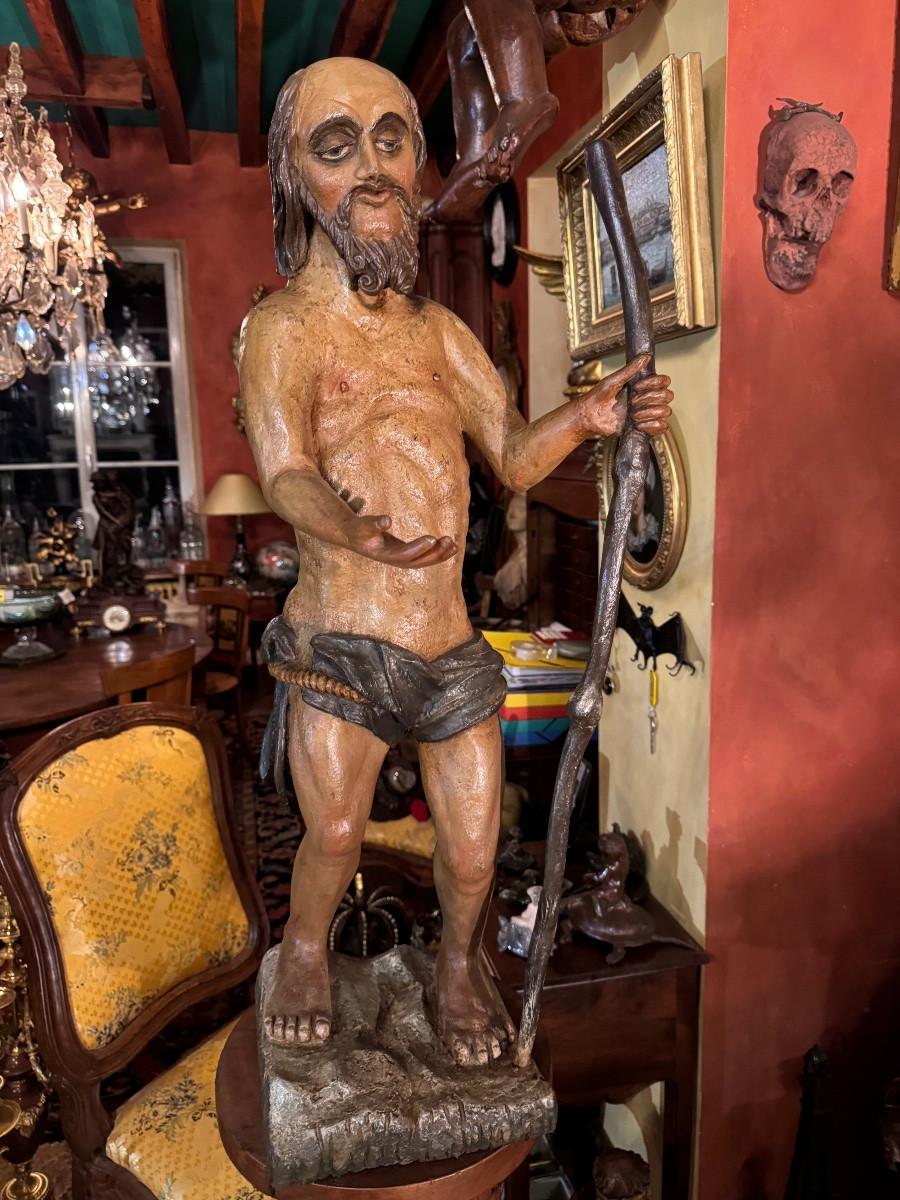 Large Polychrome Statue From The 18th Century, Probably Of Saint Onuphrius-photo-4