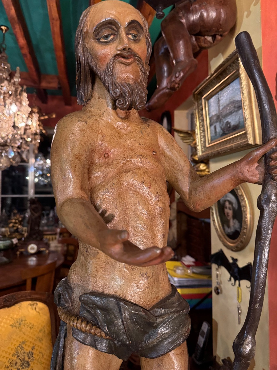 Large Polychrome Statue From The 18th Century, Probably Of Saint Onuphrius-photo-1