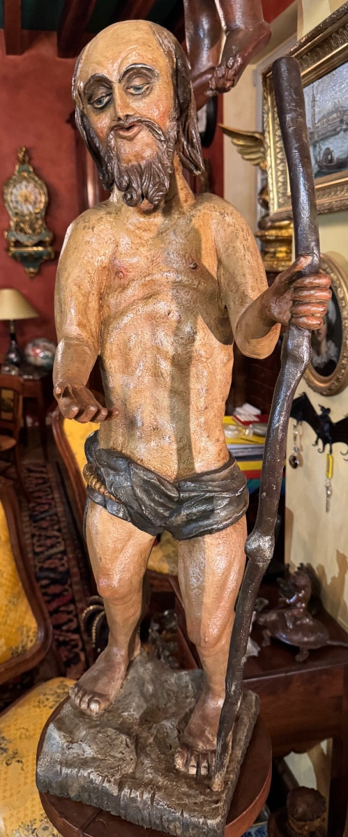 Large Polychrome Statue From The 18th Century, Probably Of Saint Onuphrius