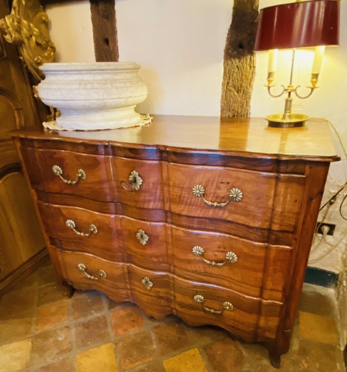 Belle Commode Double Arbalète En Noyer Vallée Du Rhône D’époque Louis XV, XVIII eme siècle -photo-2