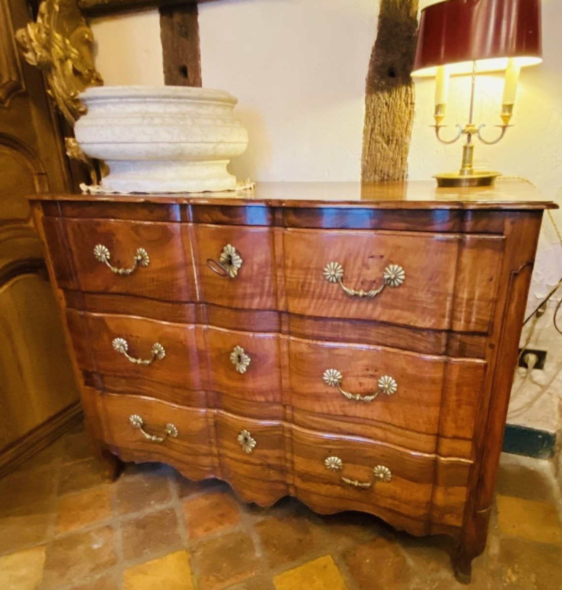 Belle Commode Double Arbalète En Noyer Vallée Du Rhône D’époque Louis XV, XVIII eme siècle -photo-3