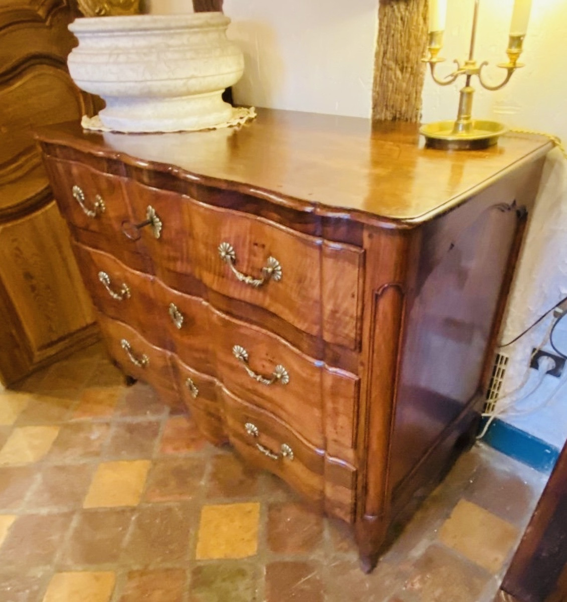 Belle Commode Double Arbalète En Noyer Vallée Du Rhône D’époque Louis XV, XVIII eme siècle -photo-4