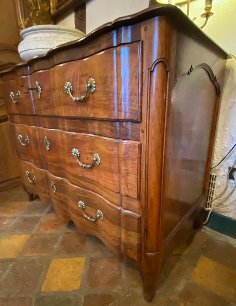 Belle Commode Double Arbalète En Noyer Vallée Du Rhône D’époque Louis XV, XVIII eme siècle -photo-4