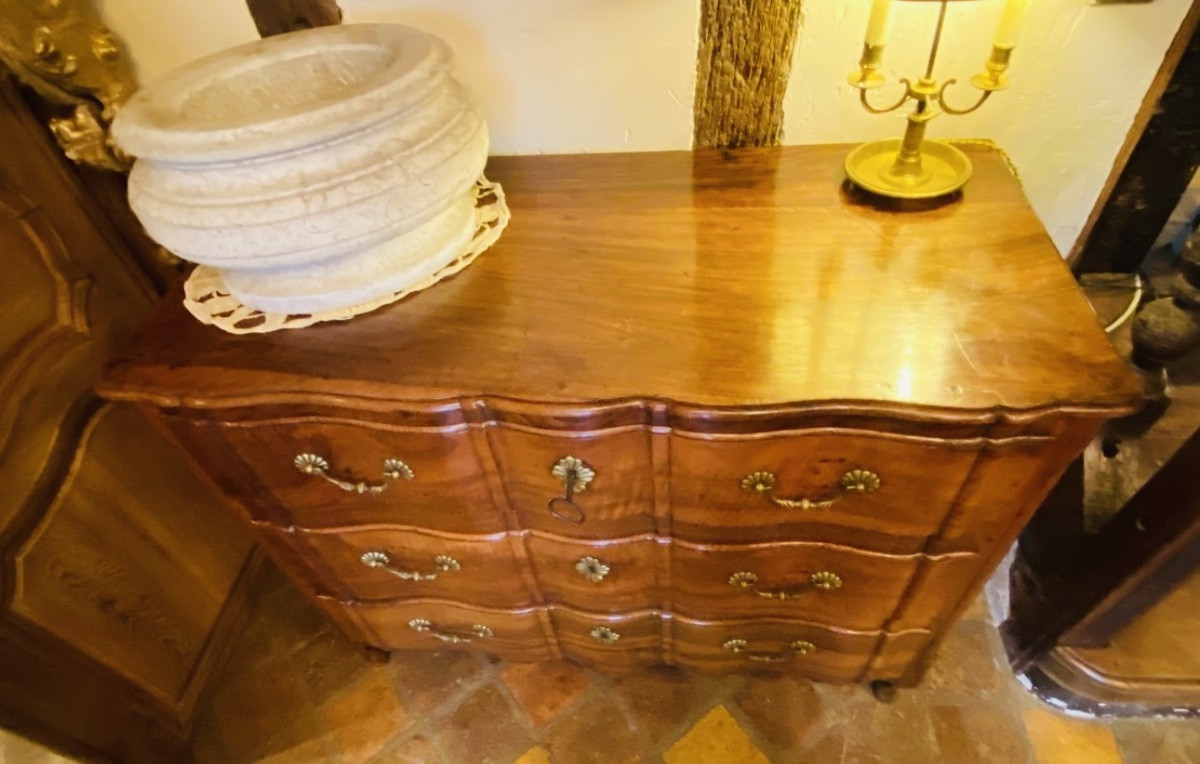 Belle Commode Double Arbalète En Noyer Vallée Du Rhône D’époque Louis XV, XVIII eme siècle -photo-5