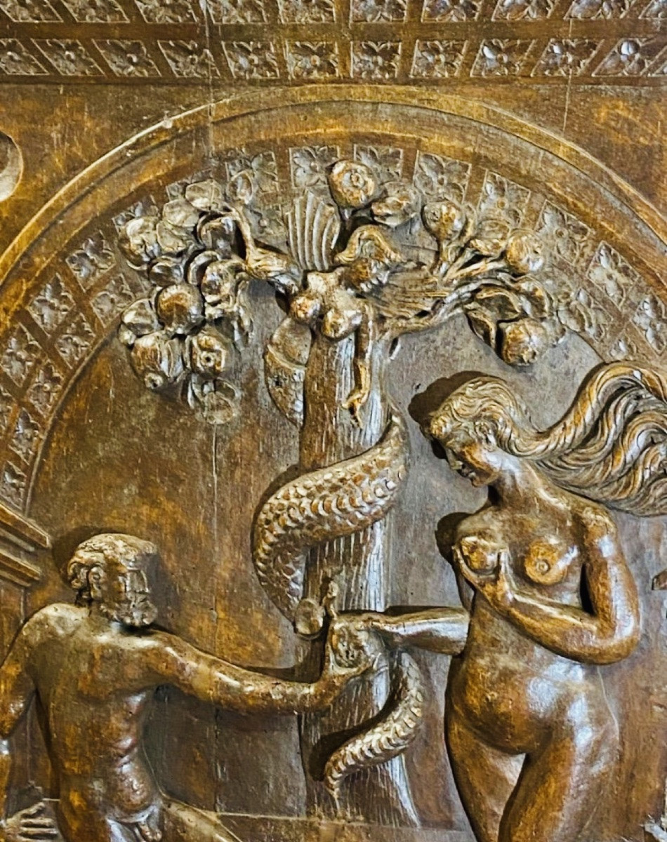 Adam And Eve, Large Walnut Panel In Renaissance Style, Late 17th Century-photo-4