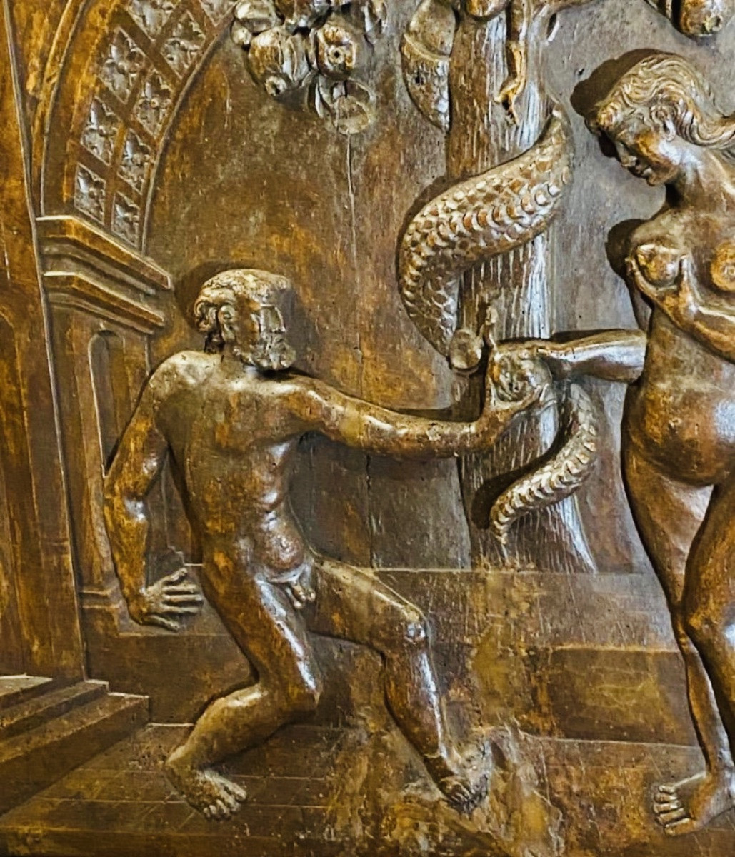 Adam And Eve, Large Walnut Panel In Renaissance Style, Late 17th Century-photo-1