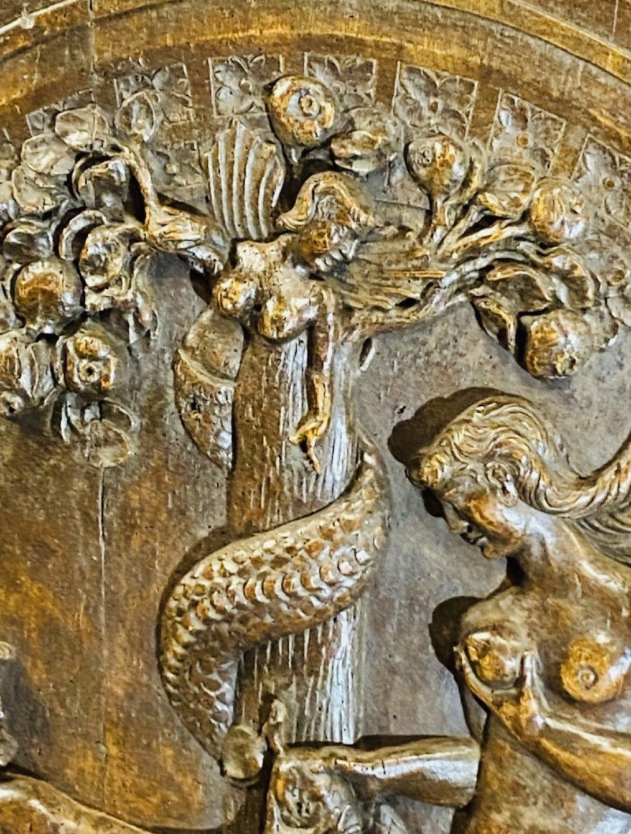 Adam And Eve, Large Walnut Panel In Renaissance Style, Late 17th Century-photo-3
