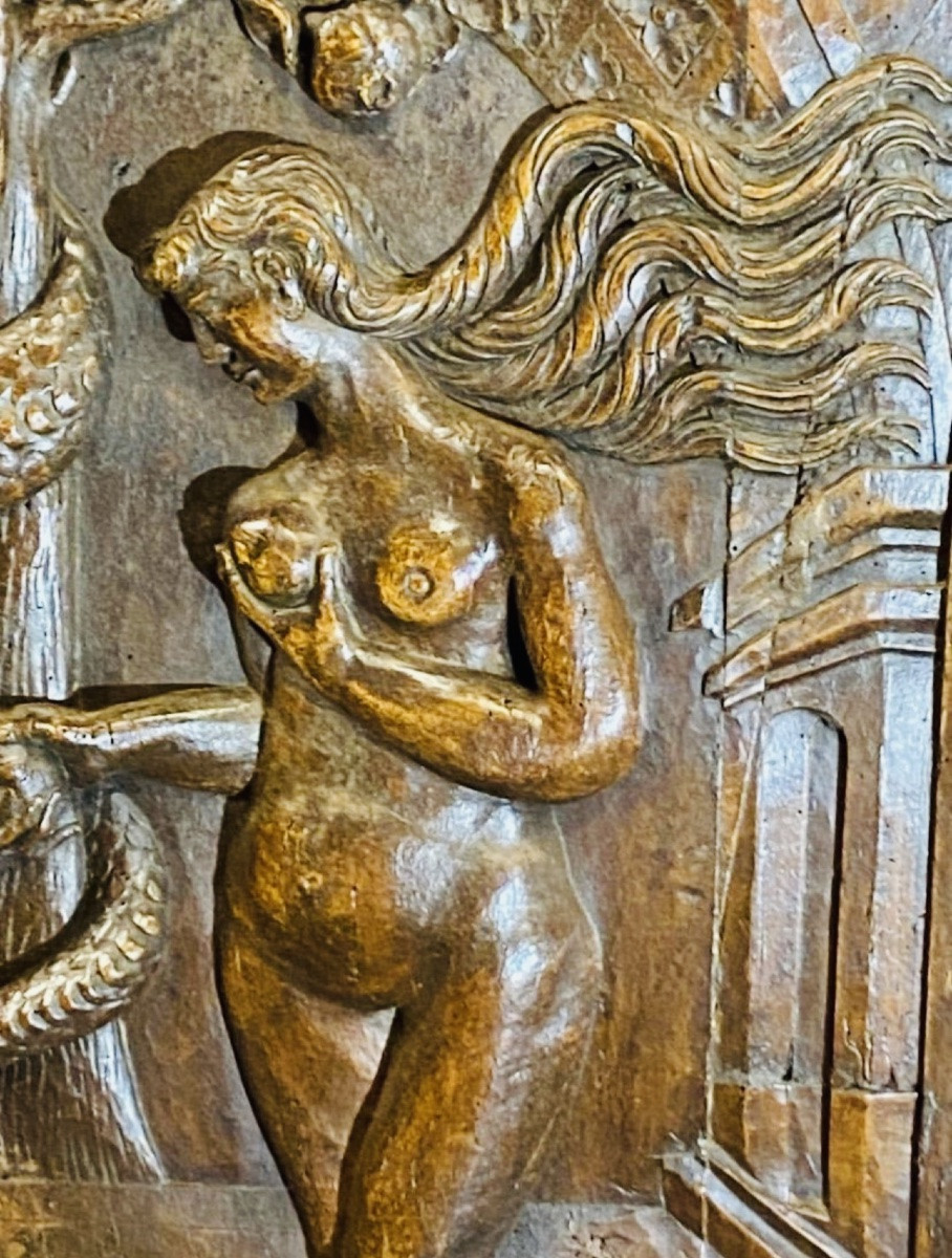 Adam And Eve, Large Walnut Panel In Renaissance Style, Late 17th Century-photo-4