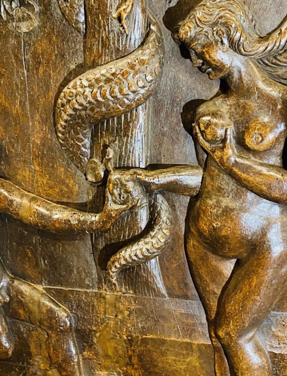 Adam And Eve, Large Walnut Panel In Renaissance Style, Late 17th Century-photo-6