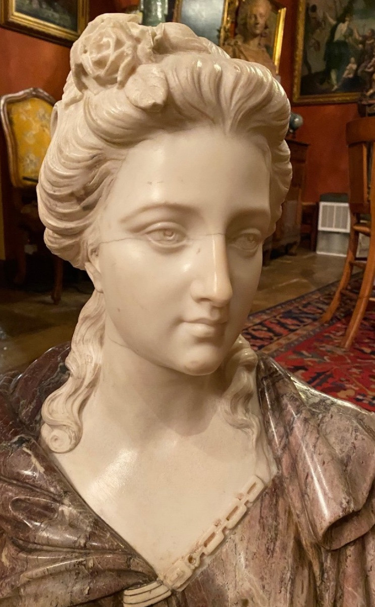 Grand Buste De Femme en marbre d’époux Napoléon III Dans L’esprit Du XVIII Eme Siècle-photo-4