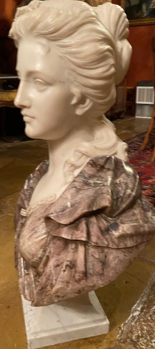 Grand Buste De Femme en marbre d’époux Napoléon III Dans L’esprit Du XVIII Eme Siècle-photo-1