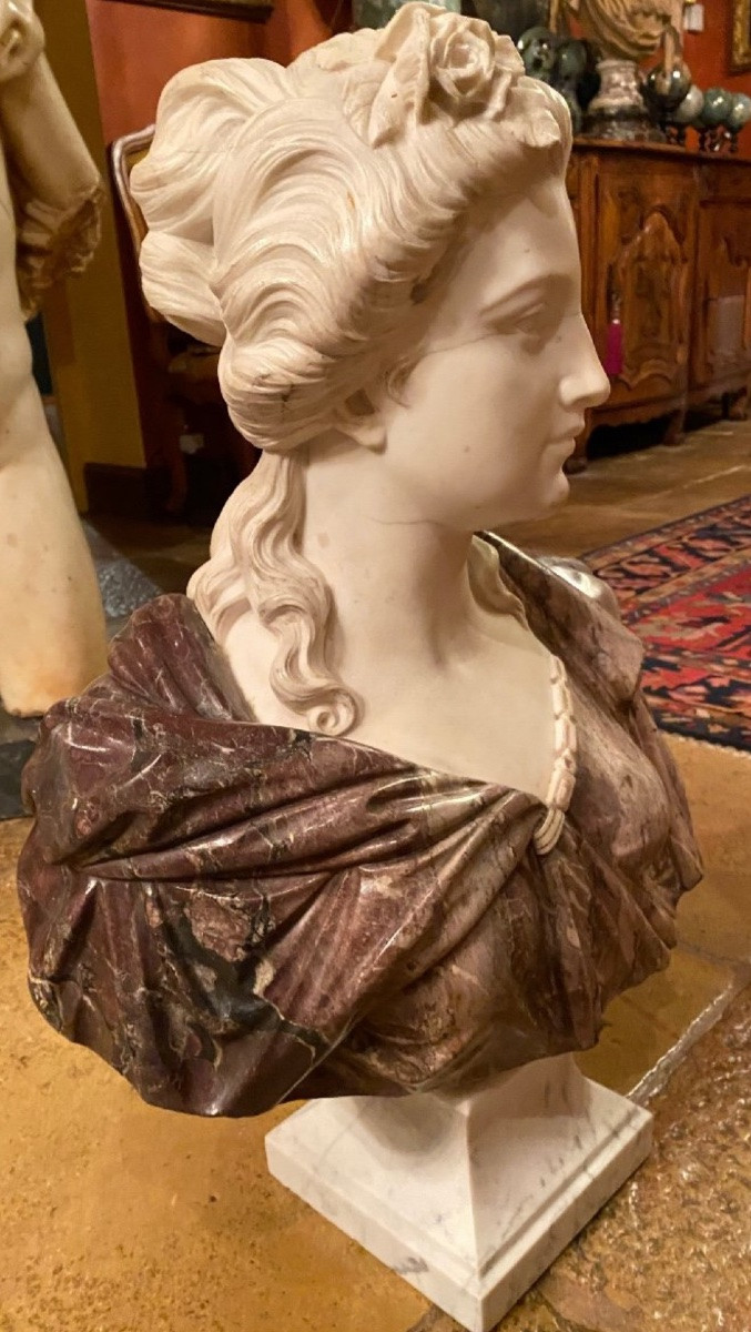 Grand Buste De Femme en marbre d’époux Napoléon III Dans L’esprit Du XVIII Eme Siècle-photo-3