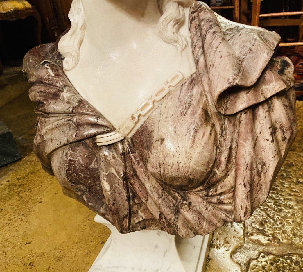 Grand Buste De Femme en marbre d’époux Napoléon III Dans L’esprit Du XVIII Eme Siècle-photo-5