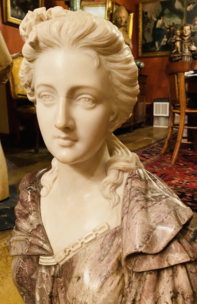 Grand Buste De Femme en marbre d’époux Napoléon III Dans L’esprit Du XVIII Eme Siècle-photo-6