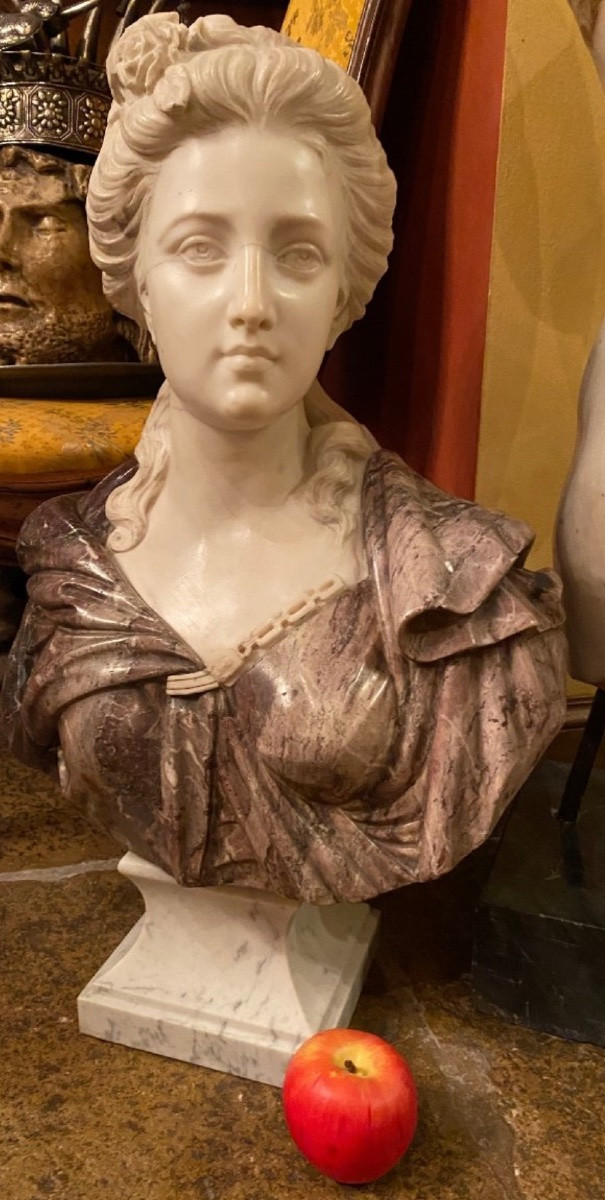 Grand Buste De Femme en marbre d’époux Napoléon III Dans L’esprit Du XVIII Eme Siècle-photo-8