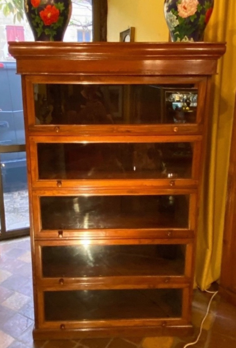 Bibliothèque Anglaise Vitrée à Panneaux Coulissants à 5 Niveaux.-photo-2