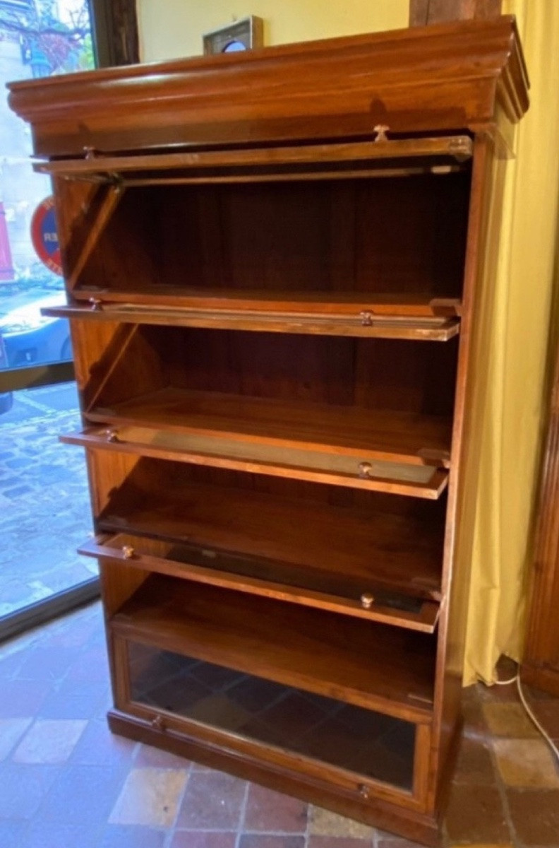 Bibliothèque Anglaise Vitrée à Panneaux Coulissants à 5 Niveaux.-photo-4