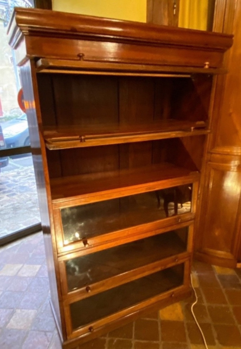 Bibliothèque Anglaise Vitrée à Panneaux Coulissants à 5 Niveaux.-photo-2