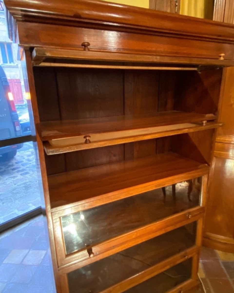 Bibliothèque Anglaise Vitrée à Panneaux Coulissants à 5 Niveaux.-photo-3