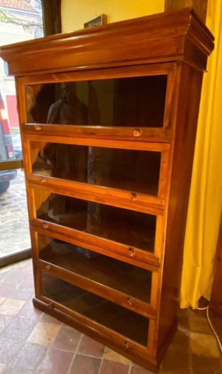 Bibliothèque Anglaise Vitrée à Panneaux Coulissants à 5 Niveaux.