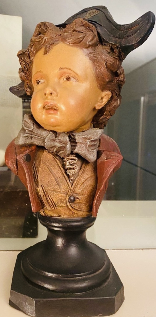 Pair Of Polychrome Terracotta Busts Of Children Signed Eugene Bourgoin-photo-2