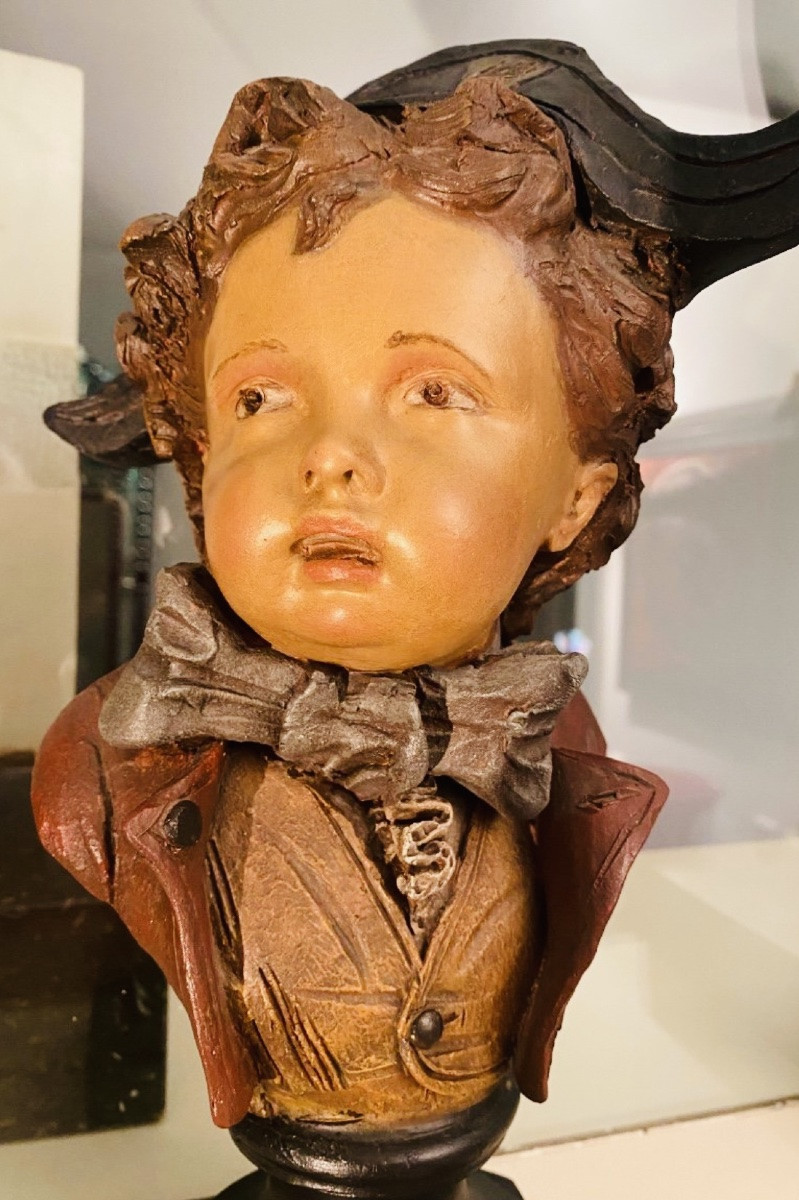 Pair Of Polychrome Terracotta Busts Of Children Signed Eugene Bourgoin-photo-1