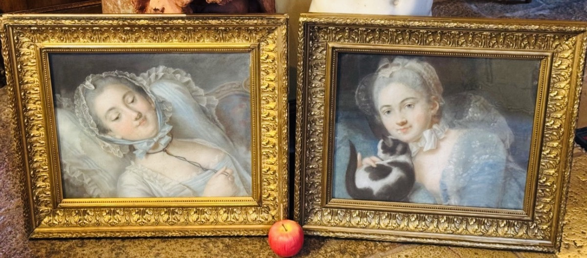 Paire De Pastels romantiques Aux Jeunes Filles De Style Louis XV-photo-1