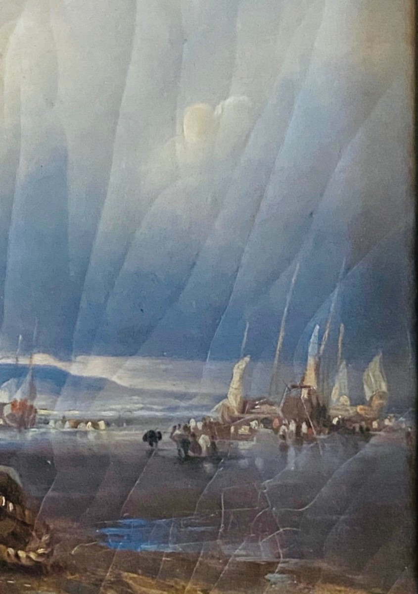 Oil On Canvas, Young Girls By The Sea, 19th Century -photo-3