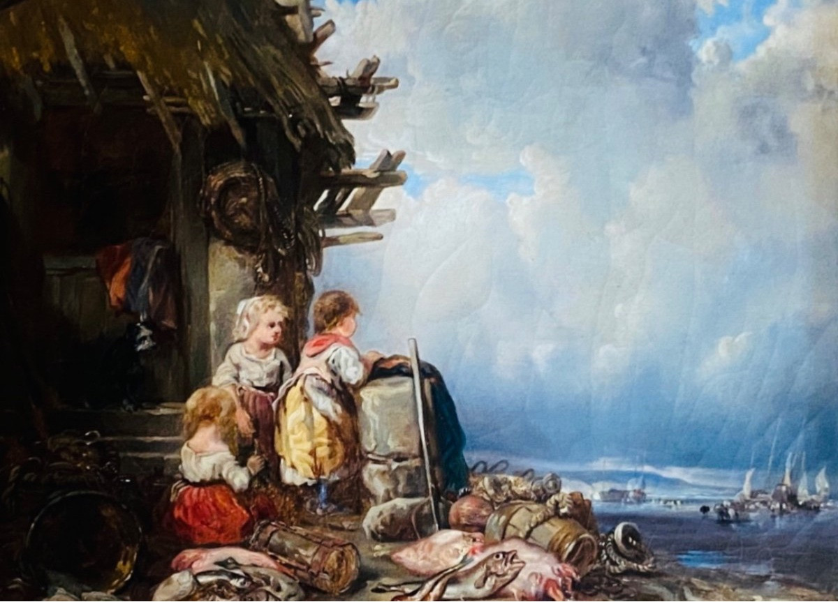 Oil On Canvas, Young Girls By The Sea, 19th Century -photo-6