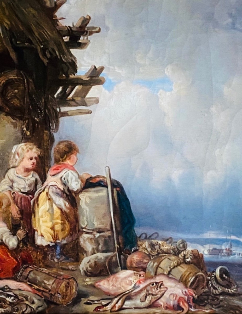 Oil On Canvas, Young Girls By The Sea, 19th Century -photo-7