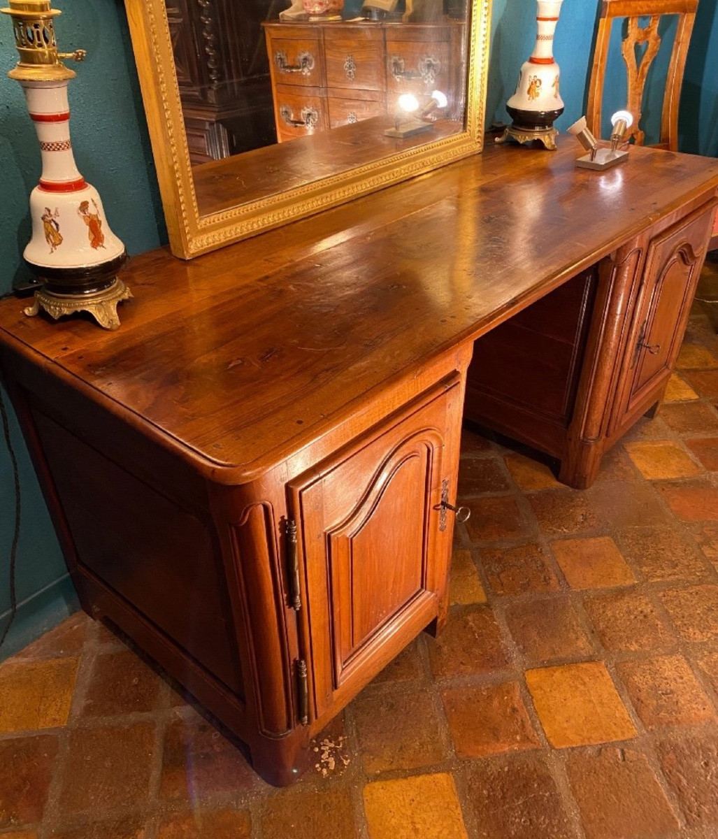 Large Flat Desk With Drawers In Burgundy Walnut, 18th Century-photo-2