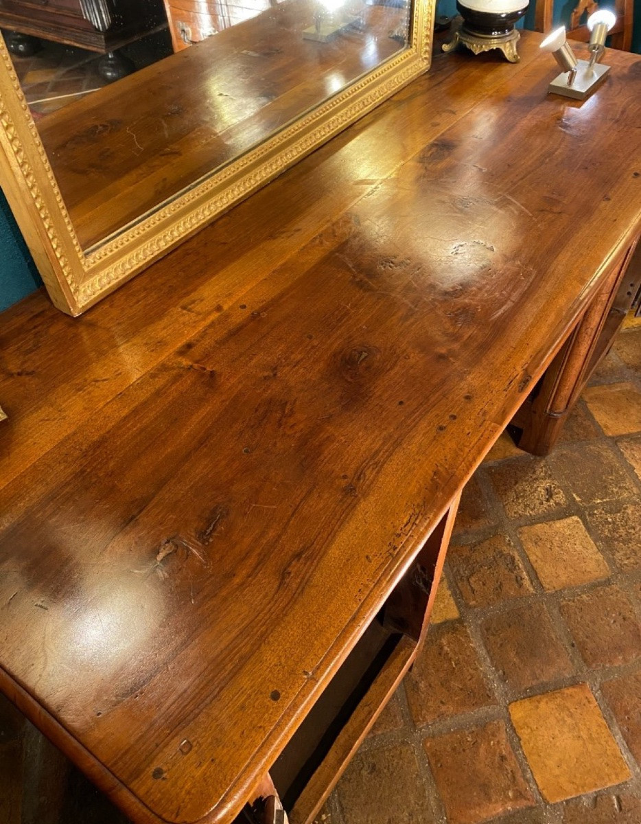 Large Flat Desk With Drawers In Burgundy Walnut, 18th Century-photo-3