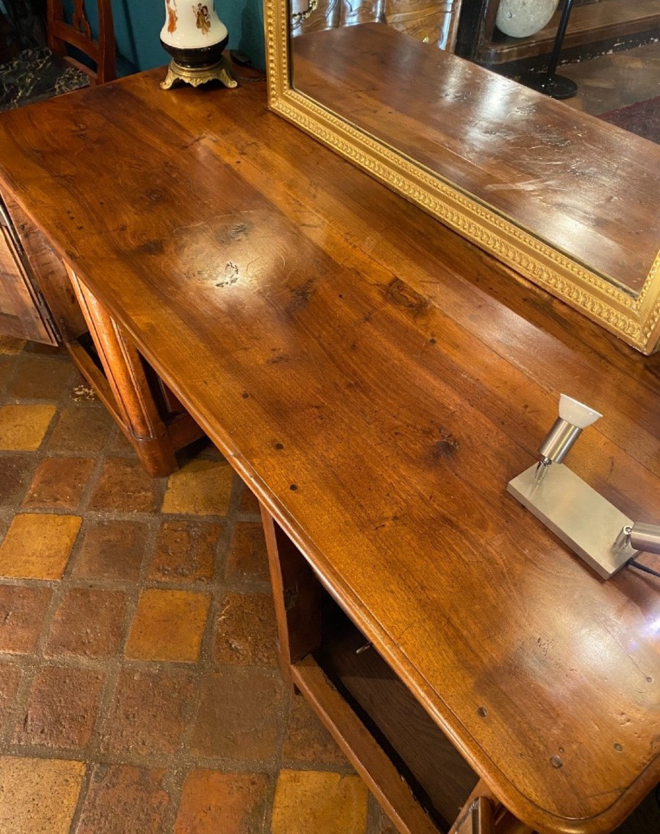 Large Flat Desk With Drawers In Burgundy Walnut, 18th Century-photo-8