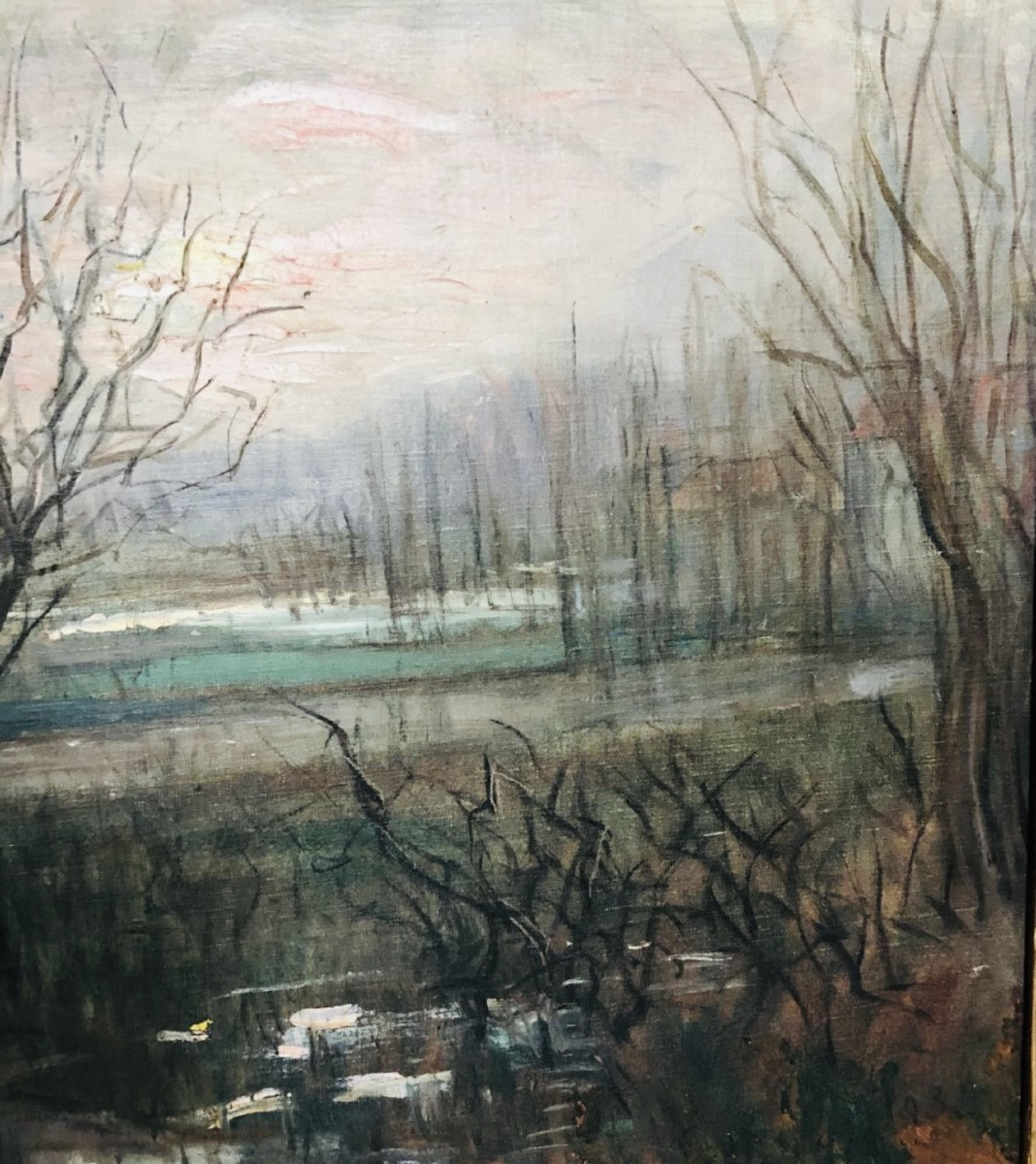 Winter, Port Lafarge 1932, Winter Landscape, Mixed Media-photo-3