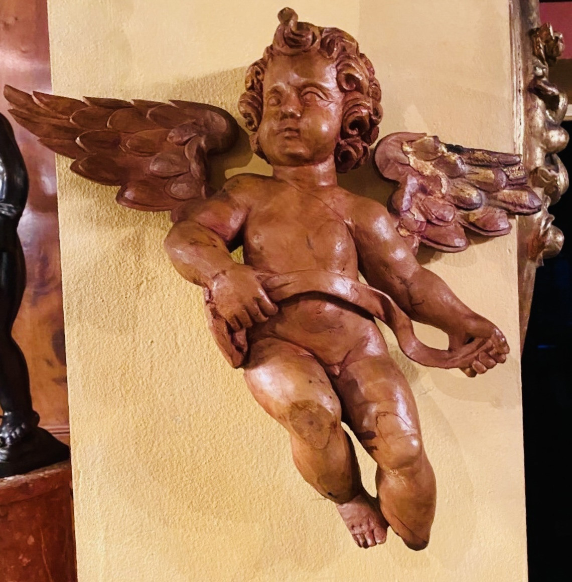 Angel With A Scroll Made Of Fruitwood, 18th Century-photo-4