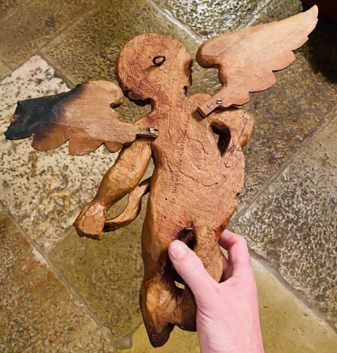 Angel With A Scroll Made Of Fruitwood, 18th Century-photo-4