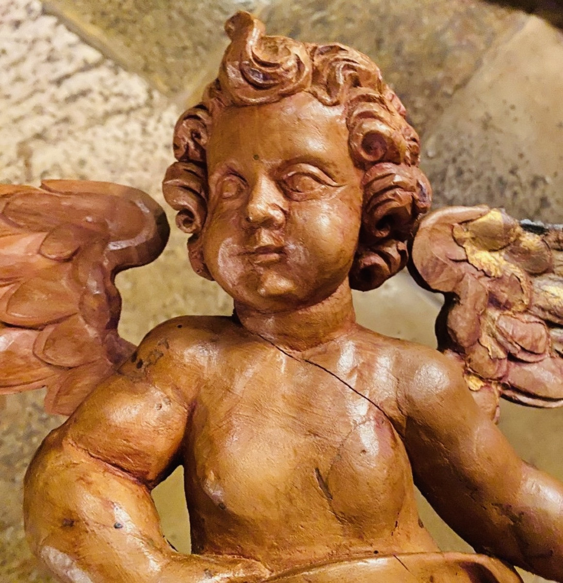 Angel With A Scroll Made Of Fruitwood, 18th Century-photo-6